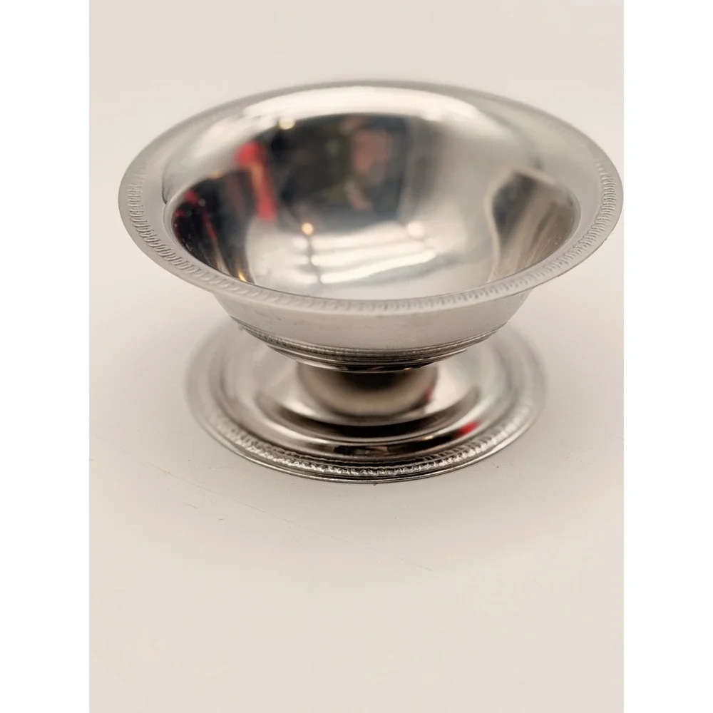 Vintage Stainless Steel Footed Dessert Bowl Beaded Rim Japan Silver 4 Inch